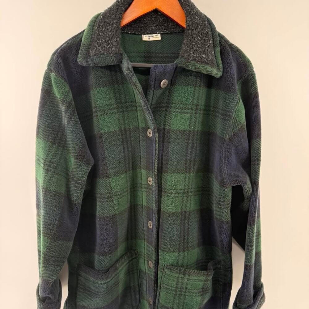 Vintage L.L. Bean Black Watch Plaid Fleece Jacket Coat